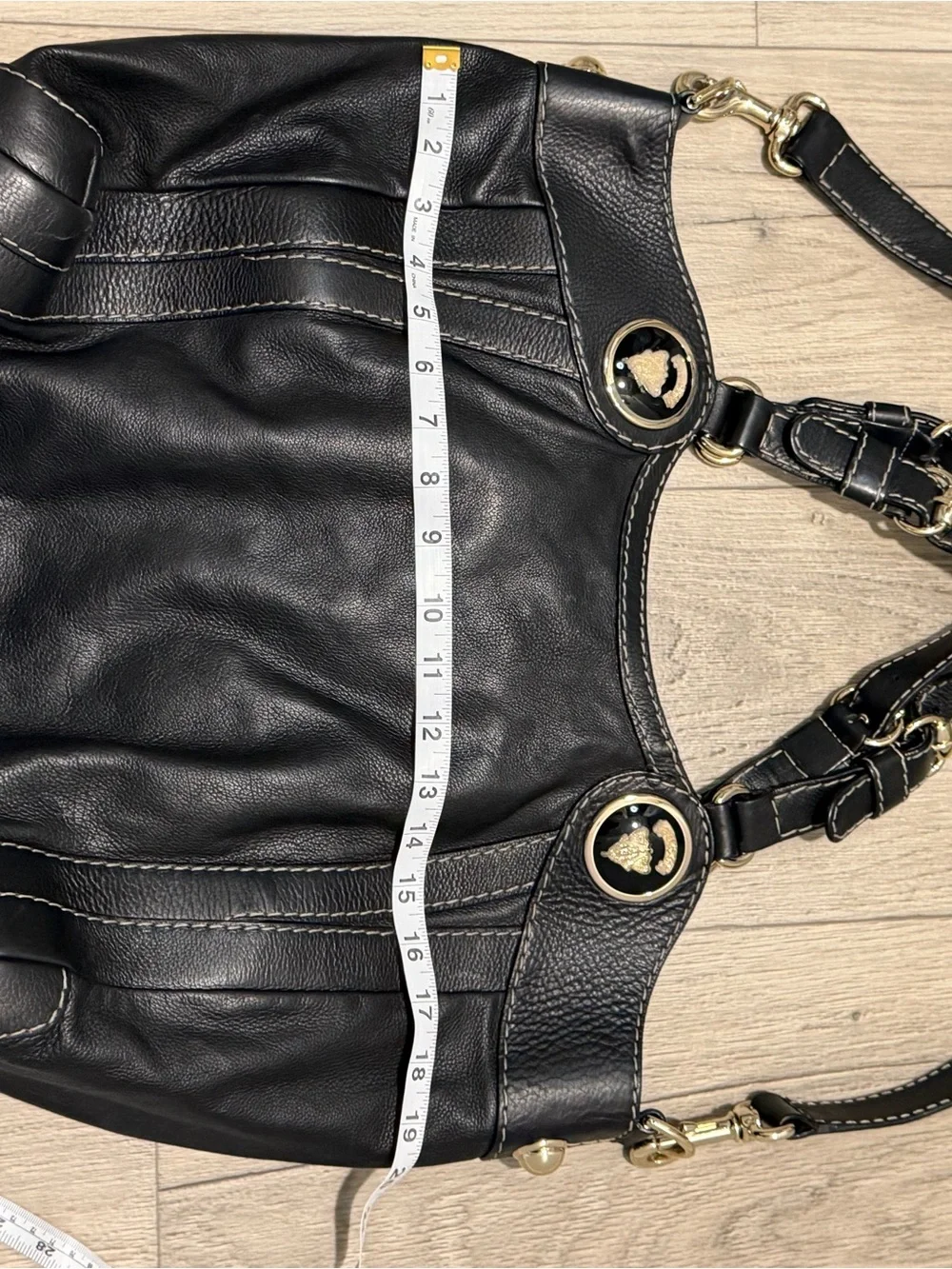 Authentic Gucci Black Leather Shoulder Bag with Gold Hardware